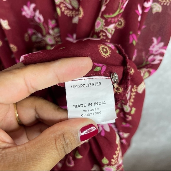 eShakti Floral Print Ruffle Georgette Dress In Maroon Women's Size XL-16 - Picture 7 of 8